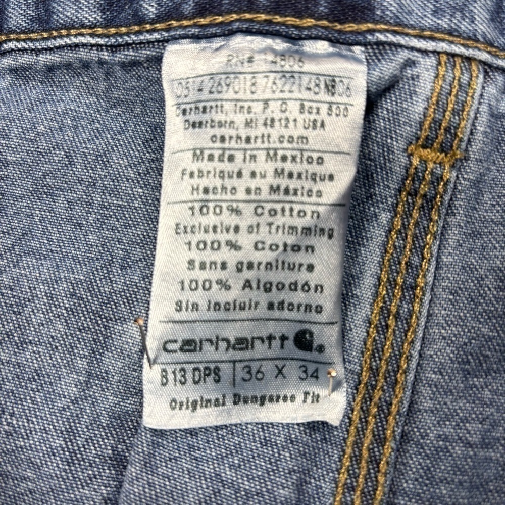 Carhartt Jeans Mens 36 x 34 Original Dungaree Fit Utility Work Denim B13 DPS - Picture 2 of 4